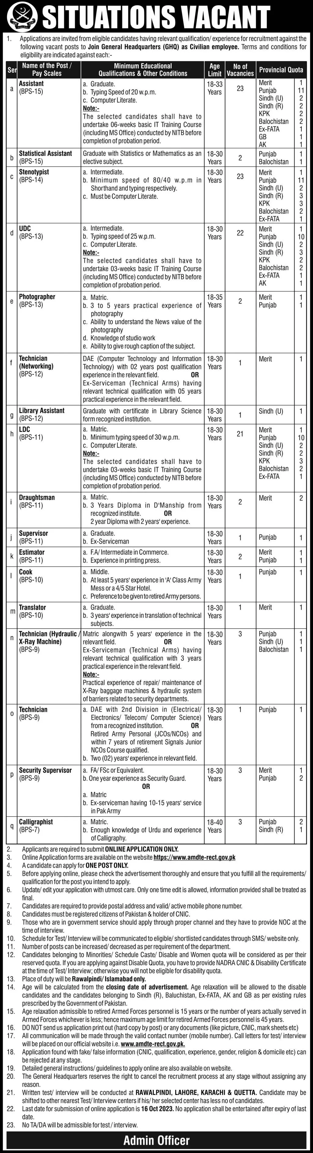 General Headquater GHQ As Civilian Jobs 2023 – Pakistan Army Jobs 2023 — original advertisement