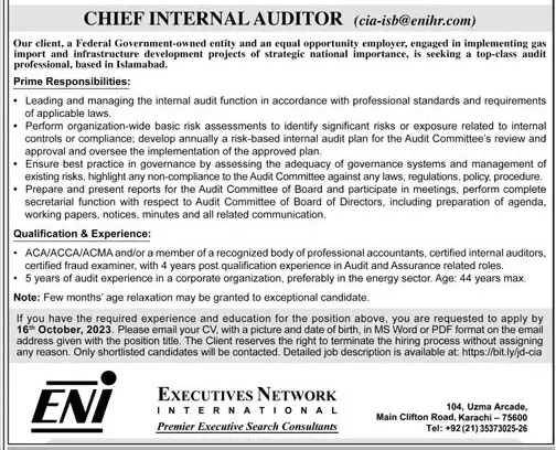 Executives Network International Eni Karachi Jobs 2023 – Private Sector Organization Jobs 2023 — original advertisement