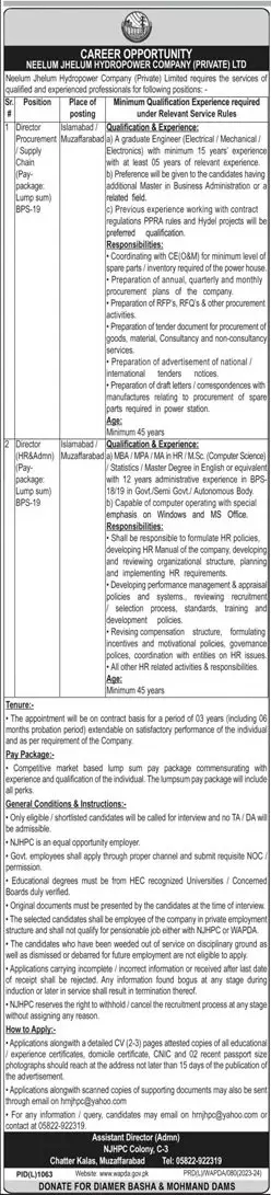 Neelum Jhelum Hydropower Company Muzaffarabad Jobs 2023 – Water and Power Development Authority Jobs 2023 — original advertisement