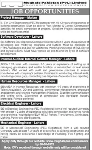 Mughals Pakistan Private Limited Jobs 2023 – Private Company Jobs 2023 — original advertisement