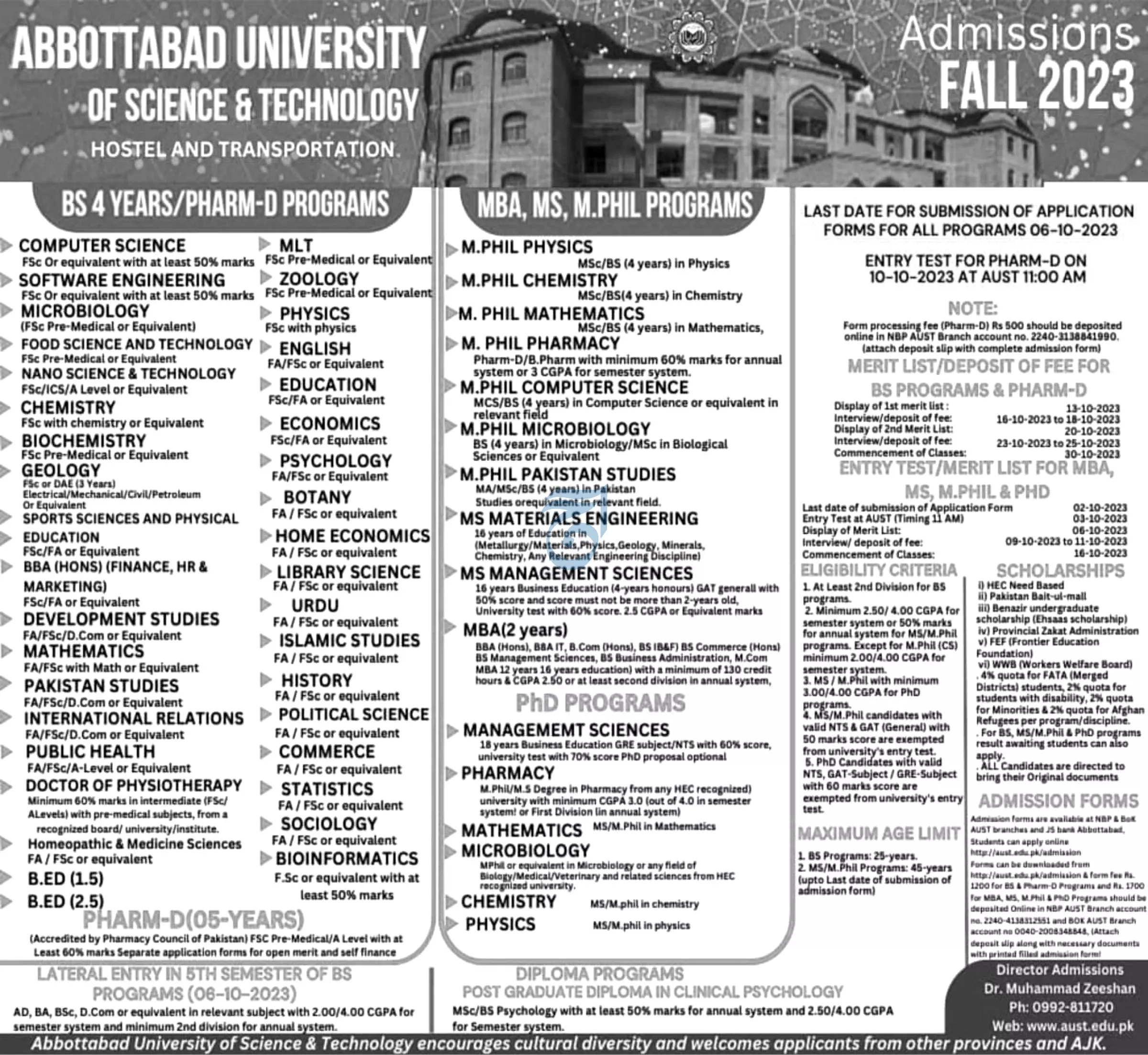 Abbottabad University of Science And Technology Admissions Admissions 2023 — original advertisement