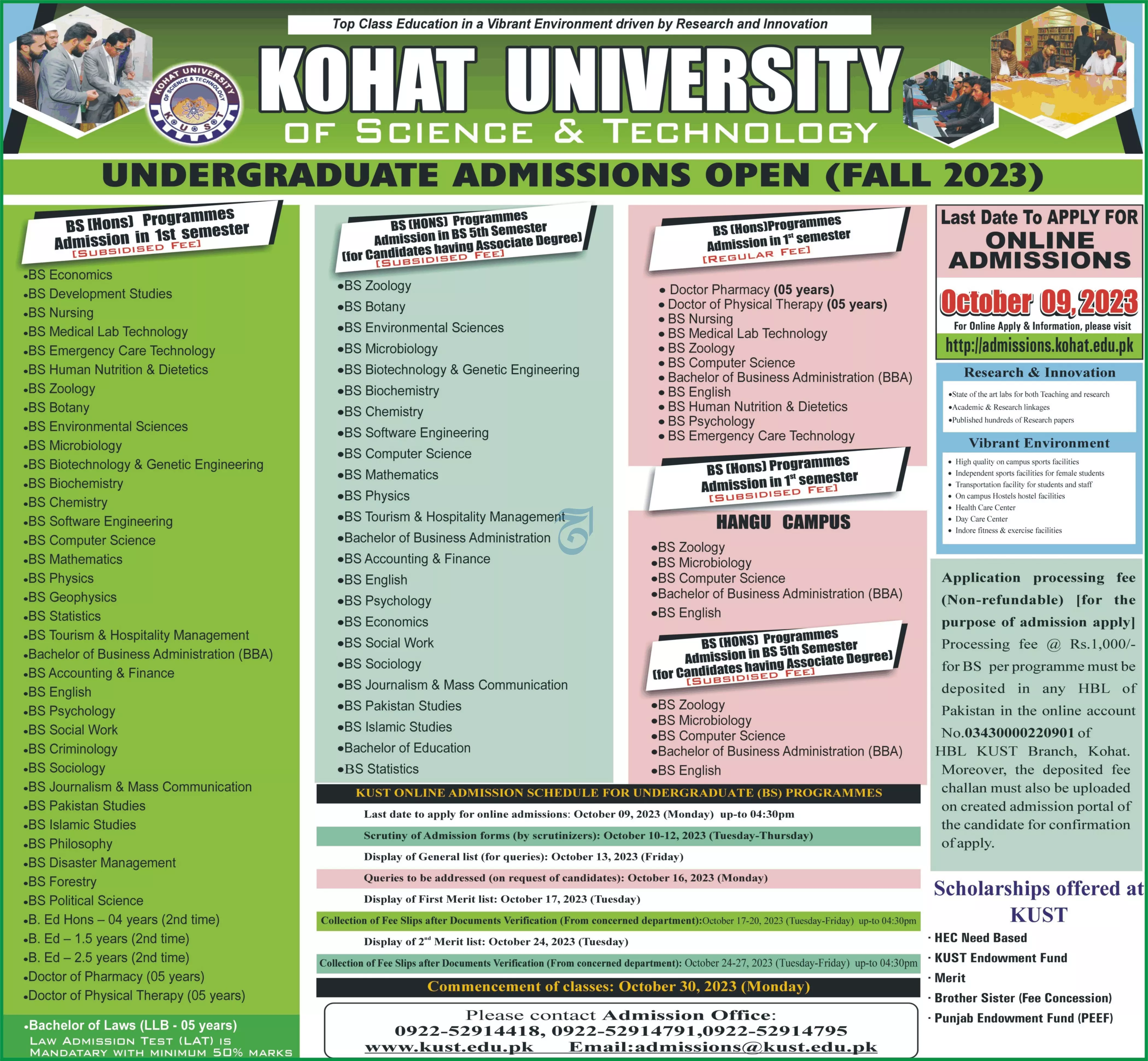 Kohat University of Science and Technology Kohat Admissions Admissions 2023 — original advertisement