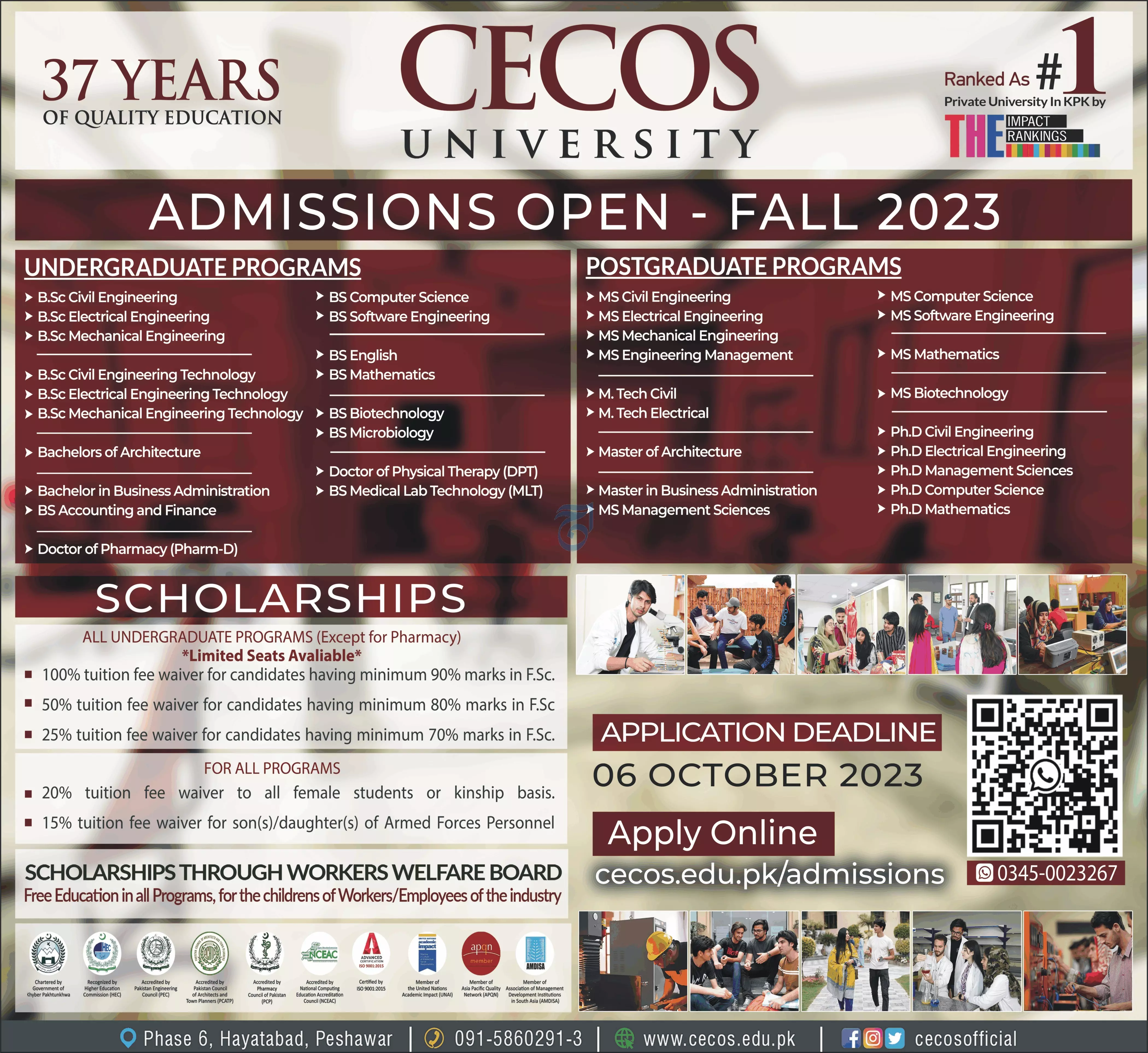 Cocos University Peshawar Admissions 2023 – CECOS University Peshawar Admissions 2023 — original advertisement