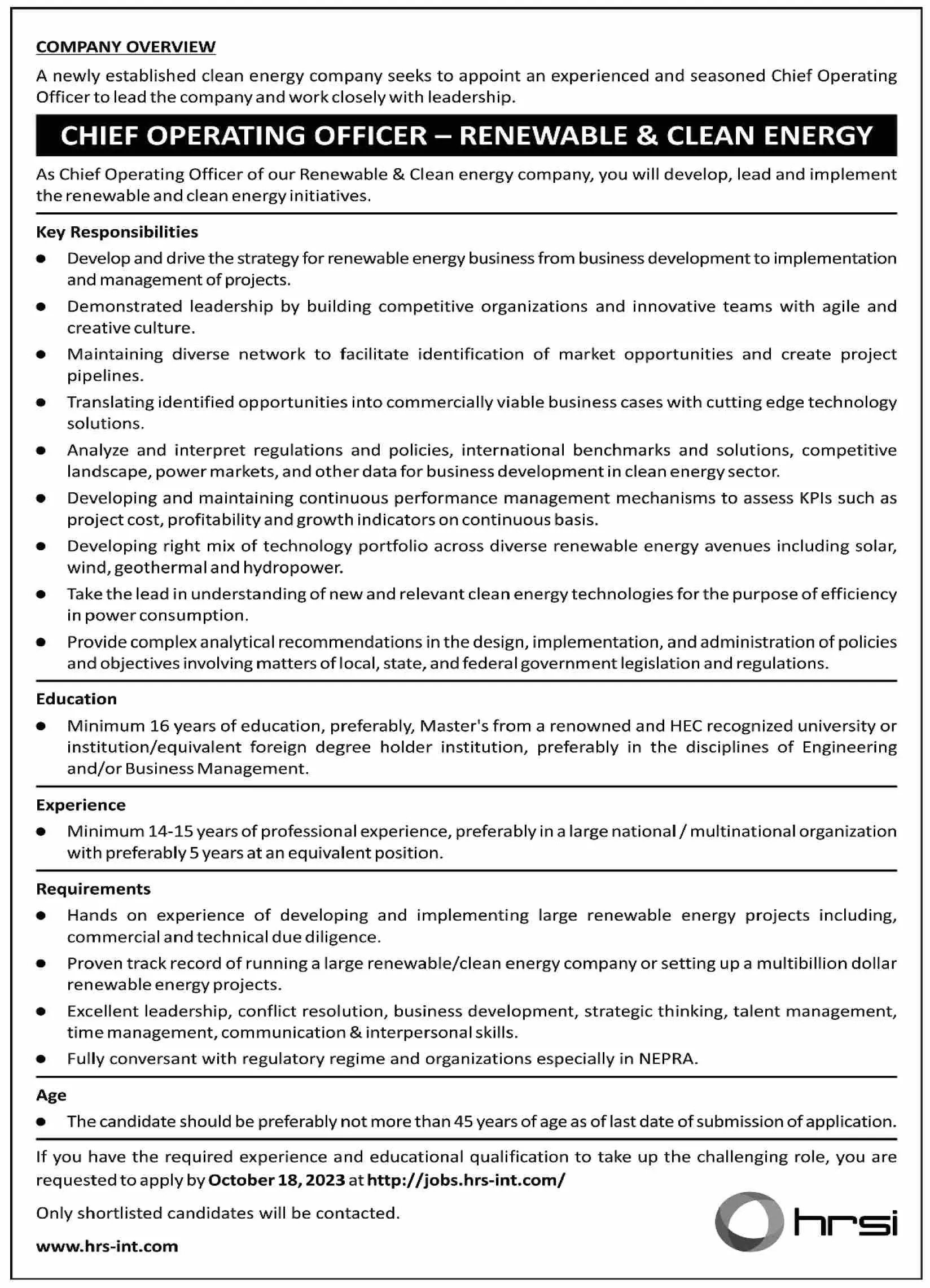 Human Resource Solution International HRSI Karachi Jobs 2023 – HRSG People and Business karachi Jobs 2023 — original advertisement