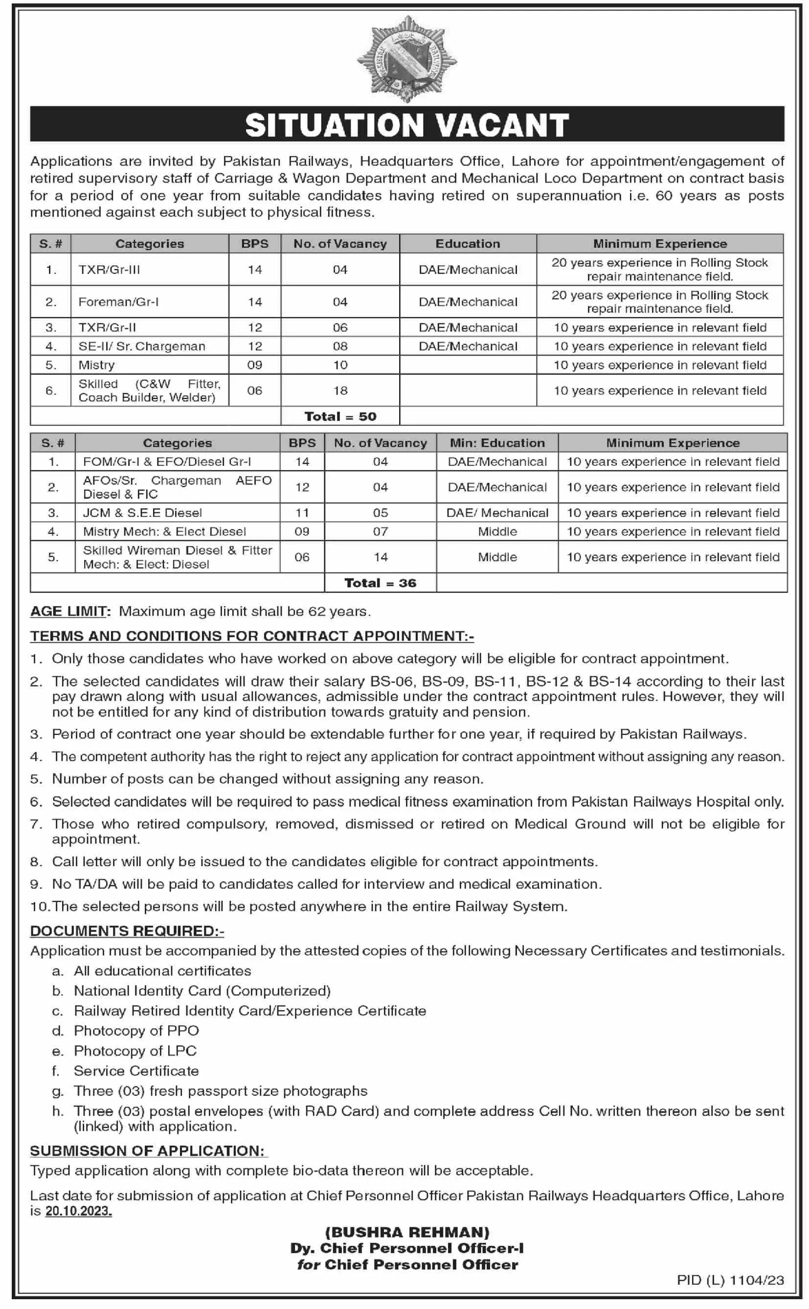 Pakistan Railways Lahore Punjab Jobs 2023 – Ministry of Railways Islamabad Jobs 2023 — original advertisement