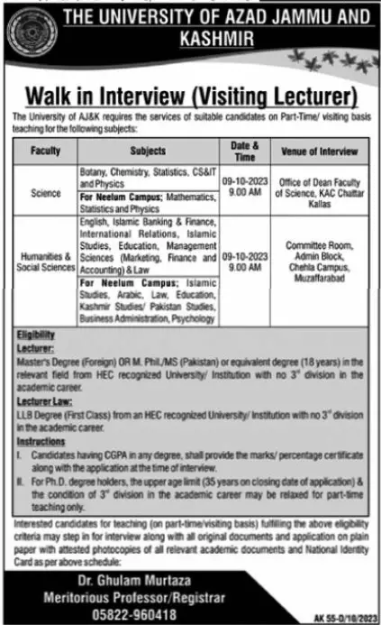 The University of Azad Jammu and Kashmir  Muzaffarabad Jobs – University of Azad Jammu & Kashmir Jobs 2023 — original advertisement