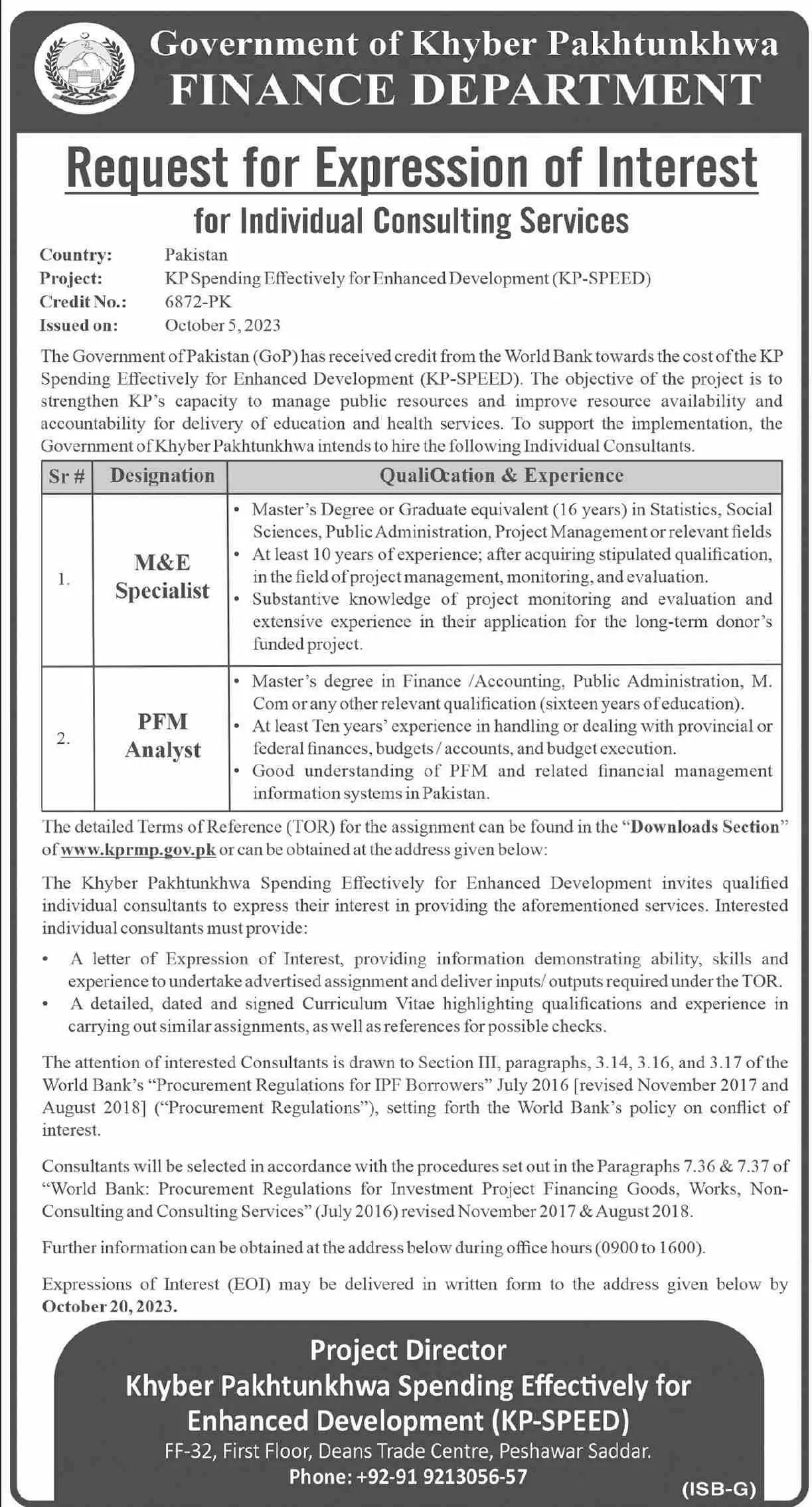Finance Department Khyber pakhtunkhwa Jobs 2023 – Finance Department KPK Jobs 2023 — original advertisement