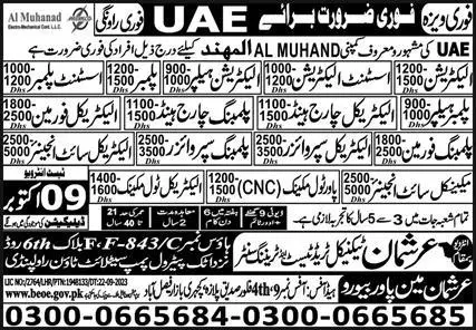 Assistant Electrician & Electrical Site Engineer Jobs 2023 – Arshman Manpower Bureau Jobs 2023 — original advertisement