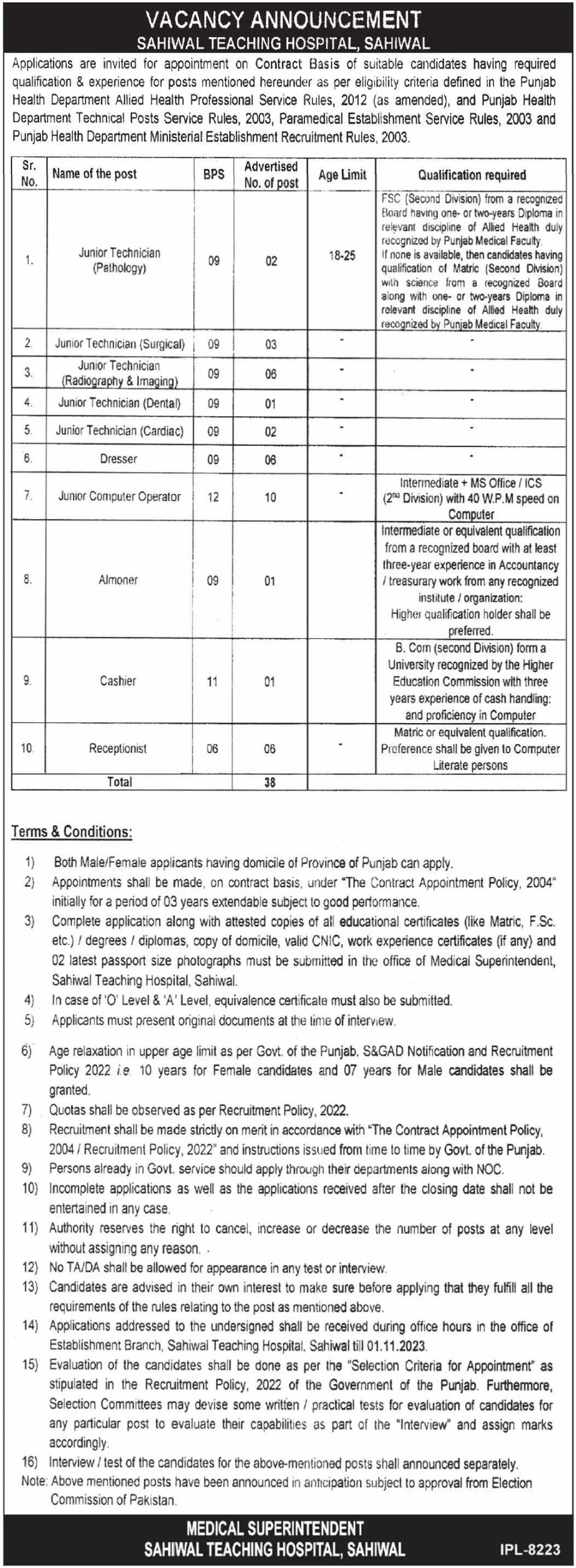 Sahiwal Teaching Hospital Sahiwal Jobs 2023 – Sahiwal Teaching Hospital, Sahiwal Jobs 2023 — original advertisement