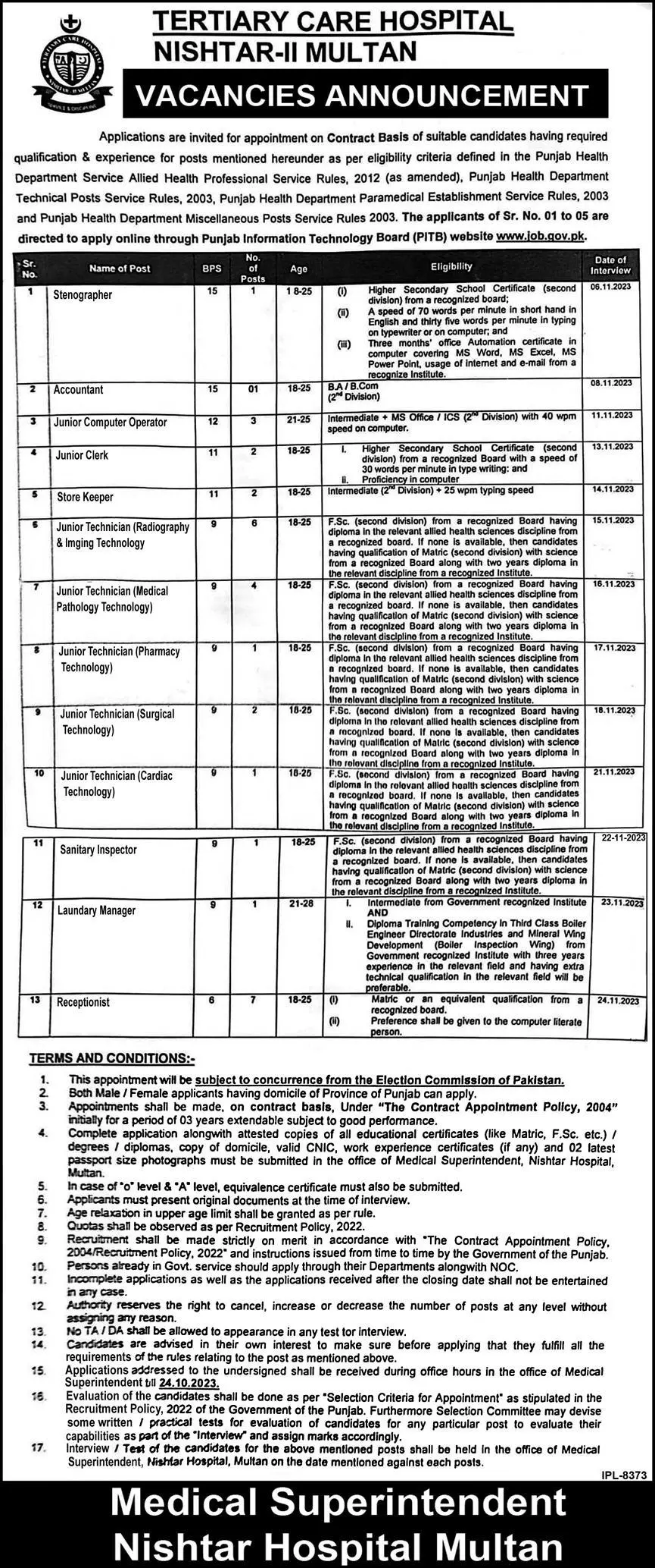 Tertiary Care Hospital Multan Jobs 2023 – LRBT Tertiary Eye Teaching  Hospital Jobs 2023 — original advertisement