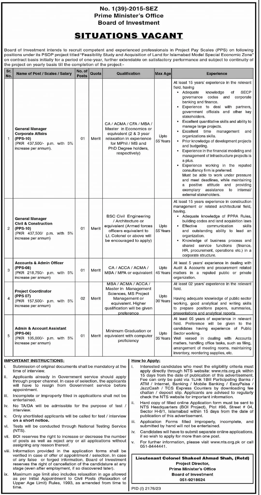 Board of Investment Islamabad Jobs 2023 – Board of Investment Pakistan Jobs 2023 — original advertisement