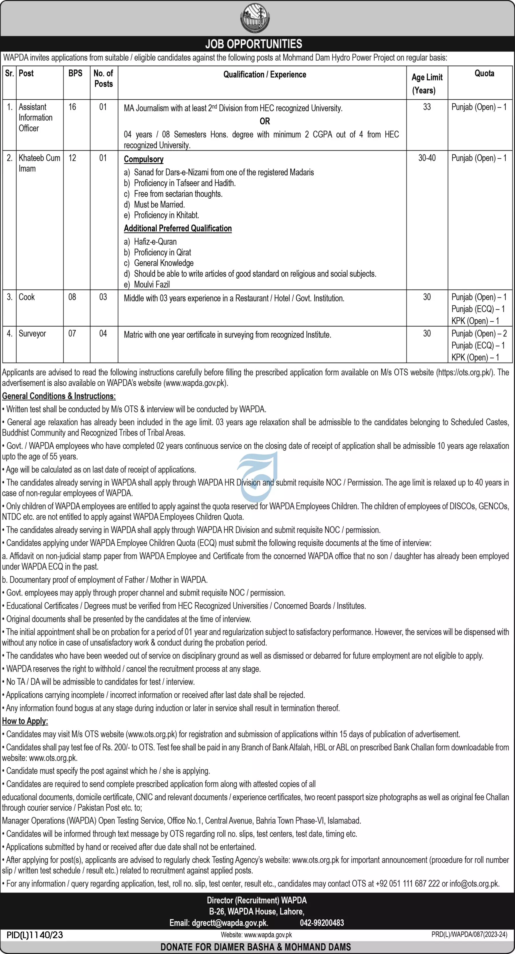 Water and Power Development Authority WAPDA Jobs 2023 Jobs 2023 — original advertisement