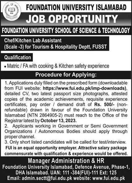 Foundation University Islamabad Jobs 2023 Jobs 2023 — original advertisement