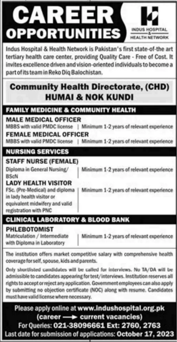 Indus Hospital & health Network Balochistan Jobs 2023 Jobs 2023 — original advertisement