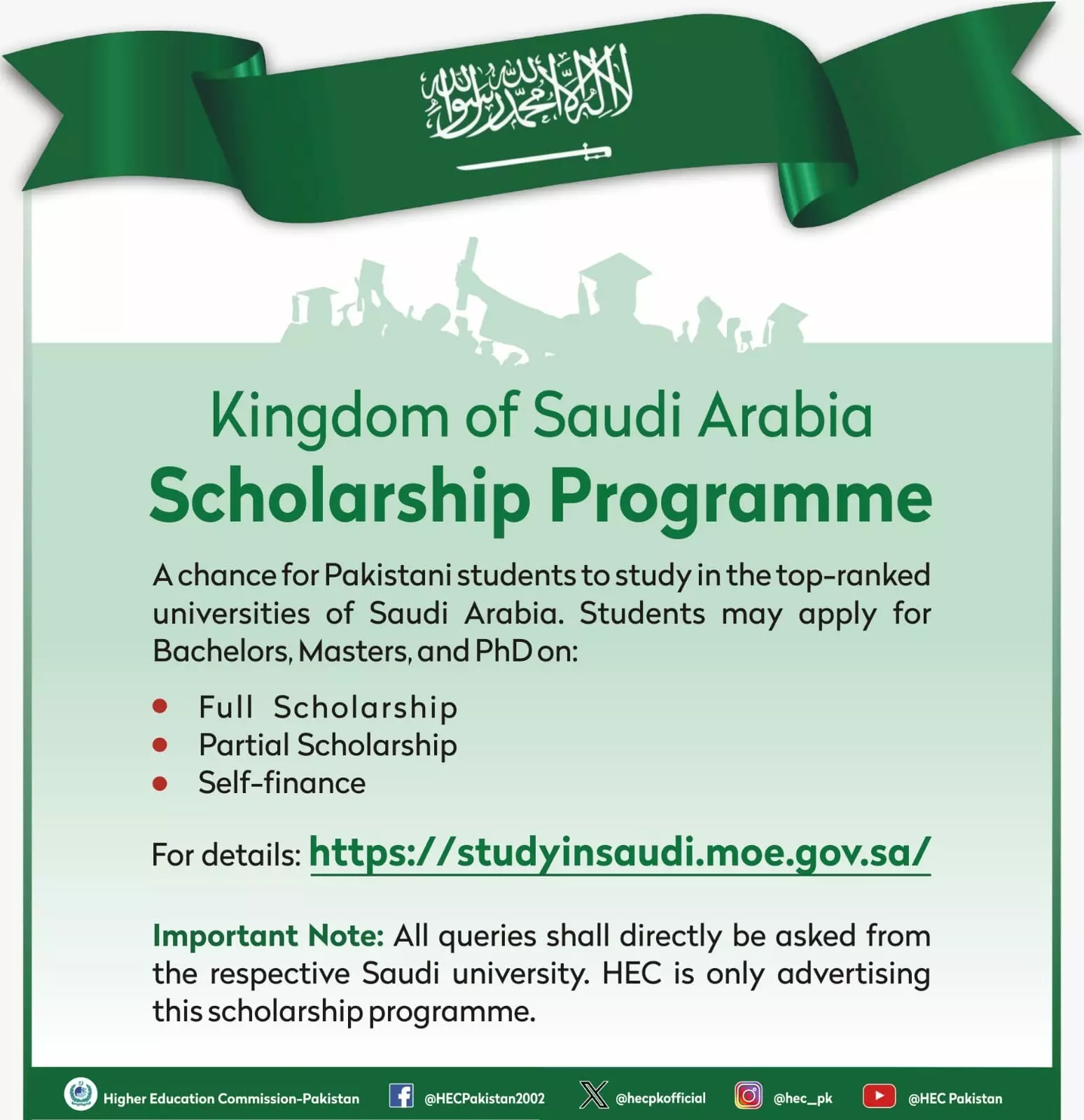 kingdom of Saudi Arabia Schlarship Program 2023 – Higher Education Commission Islamabad Jobs 2023 — original advertisement