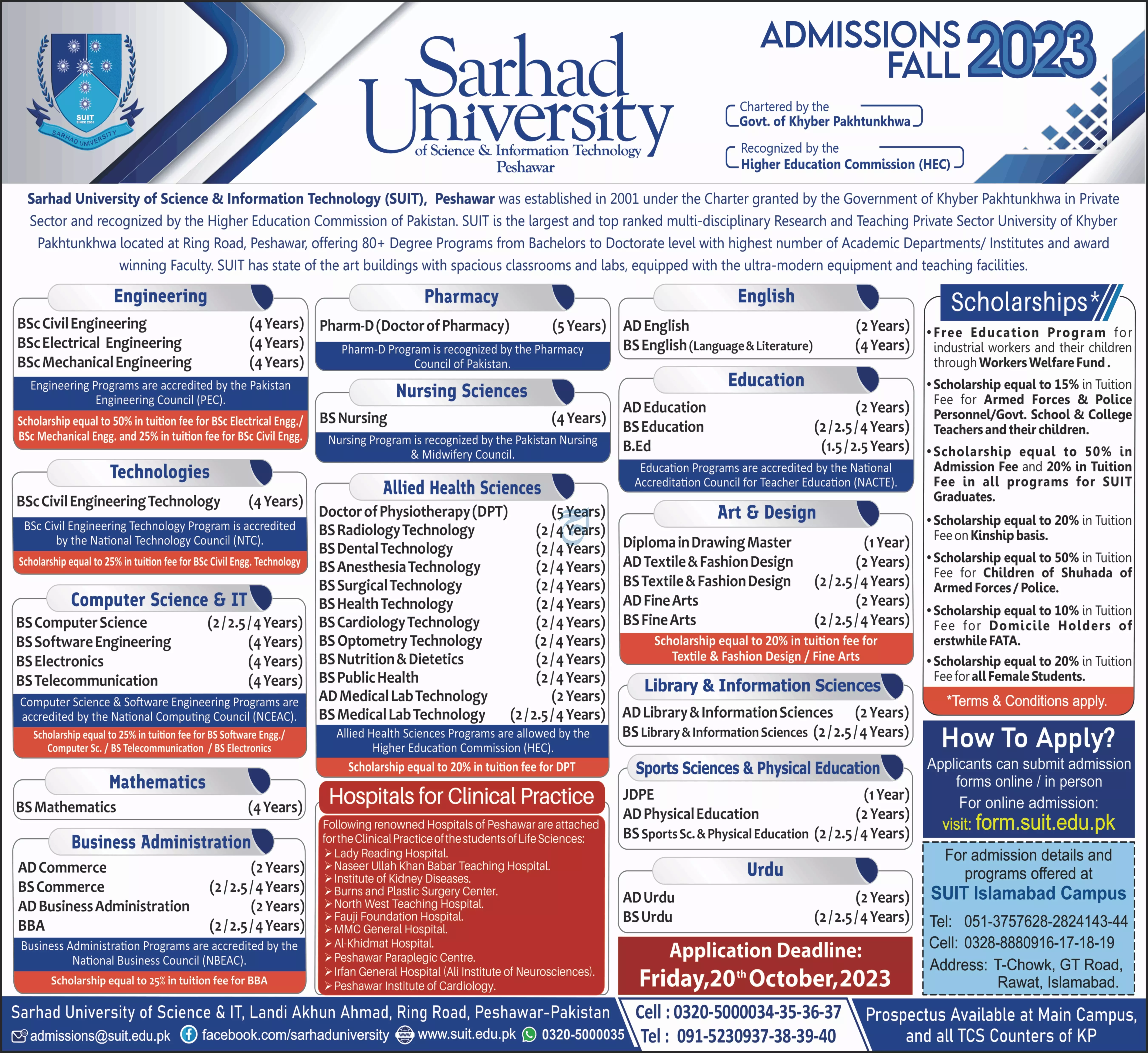 Sarhad University of Science & Information Admissions 2023 – Sarhad University of Science and Information Technology Peshawar Admissions 2023 — original advertisement