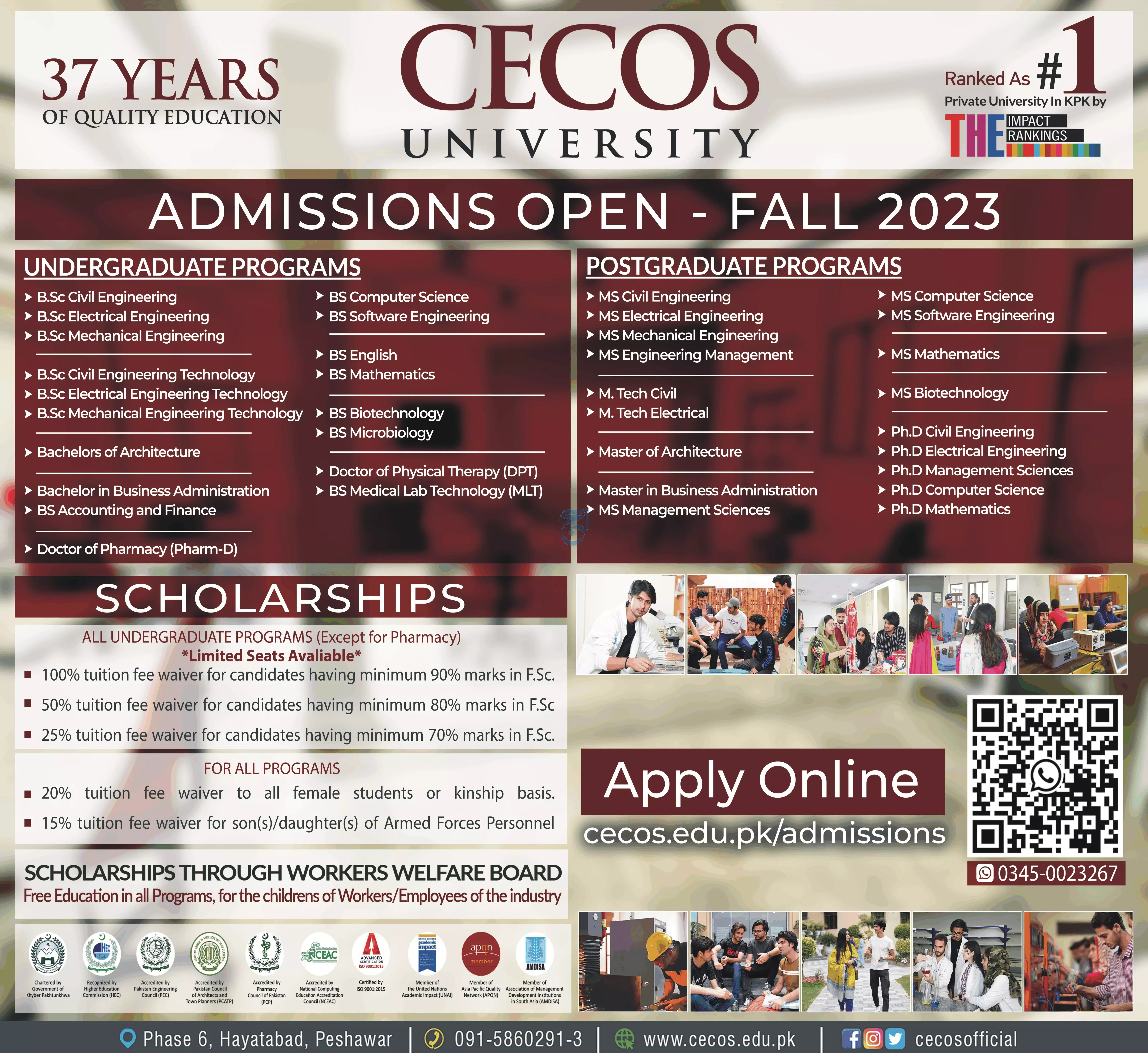 Cecos University Admissions Open Fall 2023 – CECOS University Peshawar Admissions 2023 — original advertisement