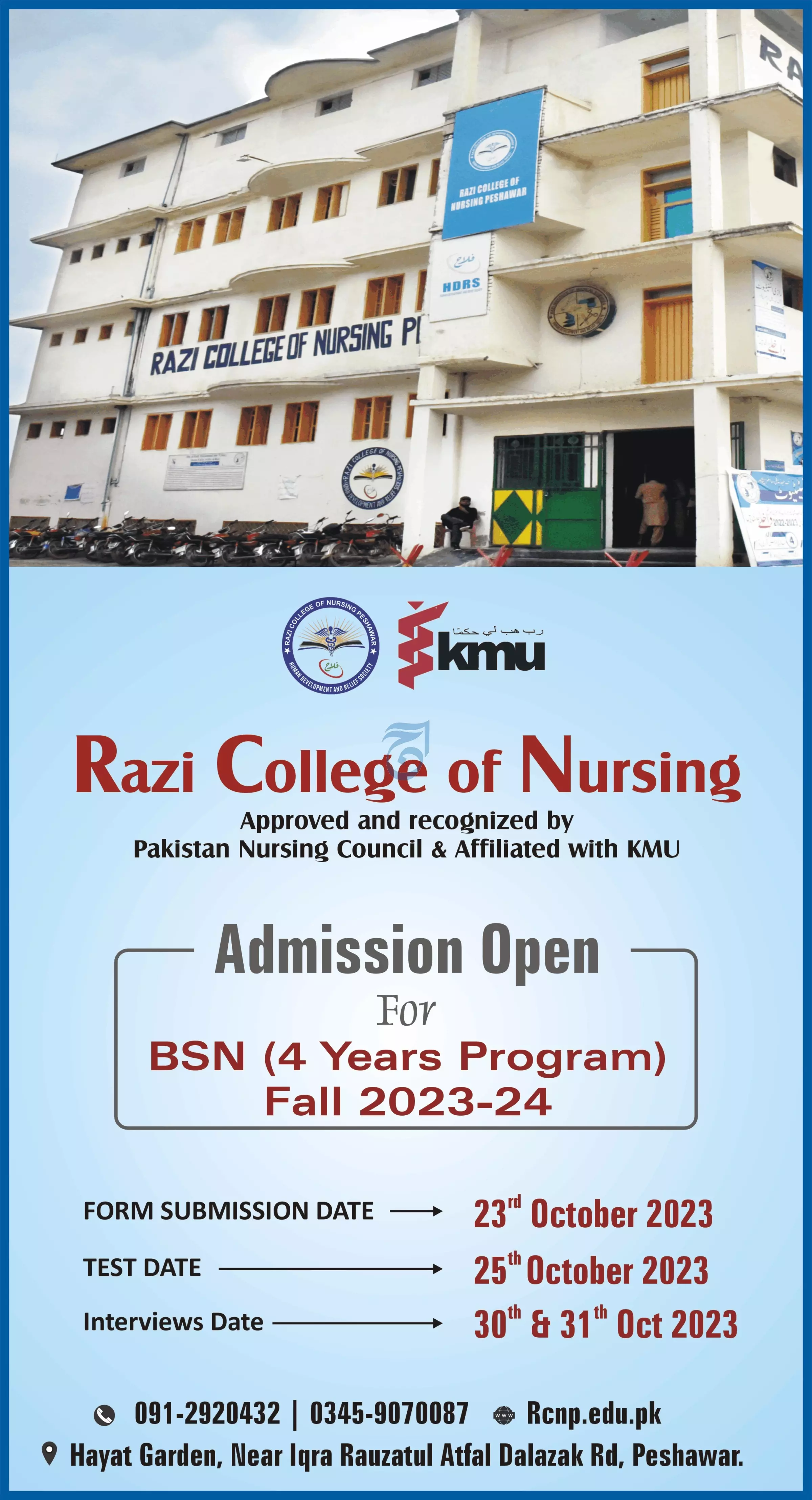 Razi College of Nursing Peshawar Admissions 2023 Admissions 2023 — original advertisement