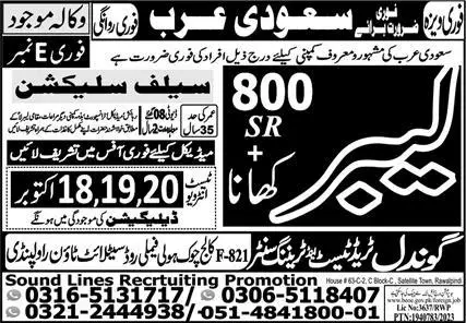 Labor Jobs Open In Saudi Arabia 2023 – Gondal Trade Test & Training Center Jobs 2023 — original advertisement