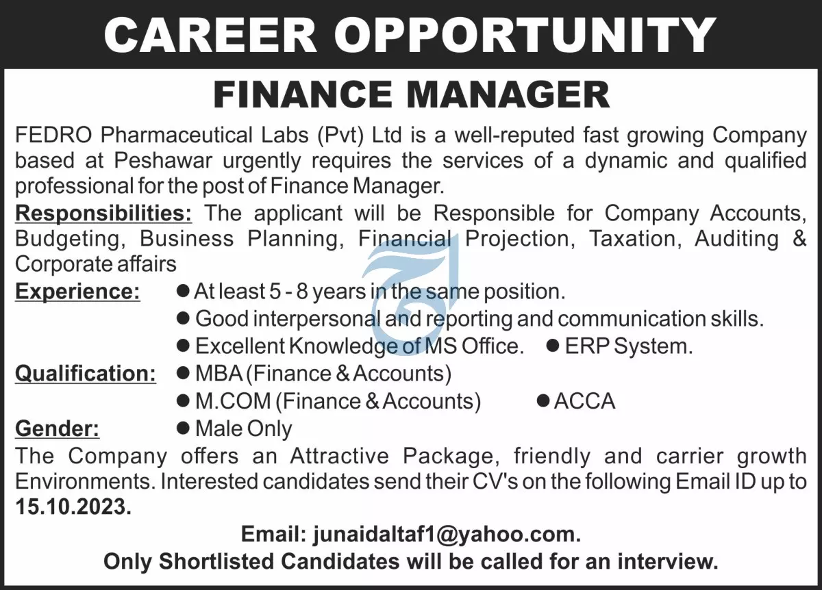 Fedro Pharmceutical Lab Pvt Ltd Jobs 2023 – Private Company Jobs 2023 — original advertisement