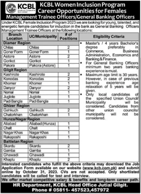 Karakoram Cooperative Bank Limited Gilgit Jobs 2023 Jobs 2023 — original advertisement