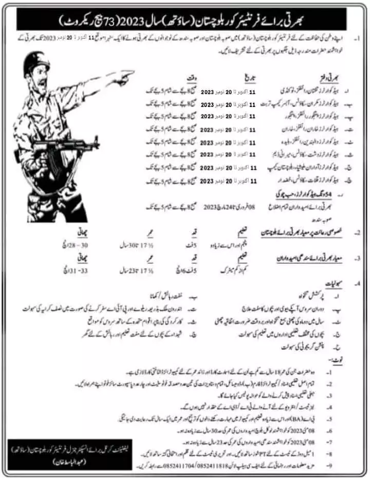 Frontier Crops South Balochistan Jobs 2023 – Frontier Corps (South) Balochistan Jobs 2023 — original advertisement