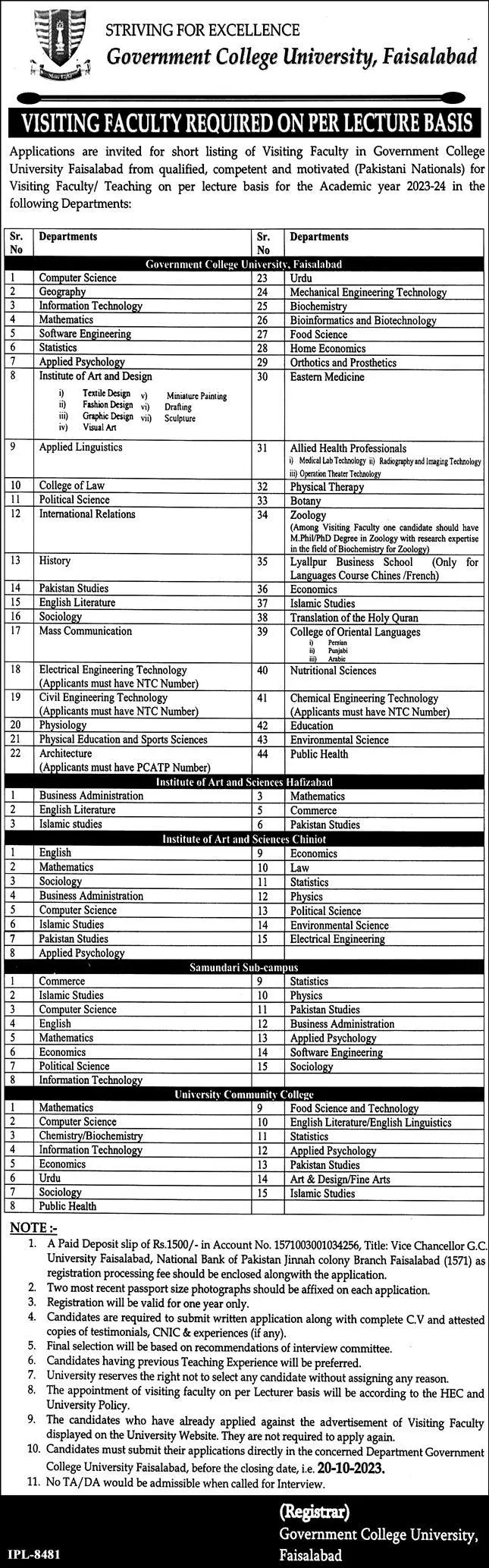 Government College University Faisalabad Punjab Jobs 2023 Jobs 2023 — original advertisement