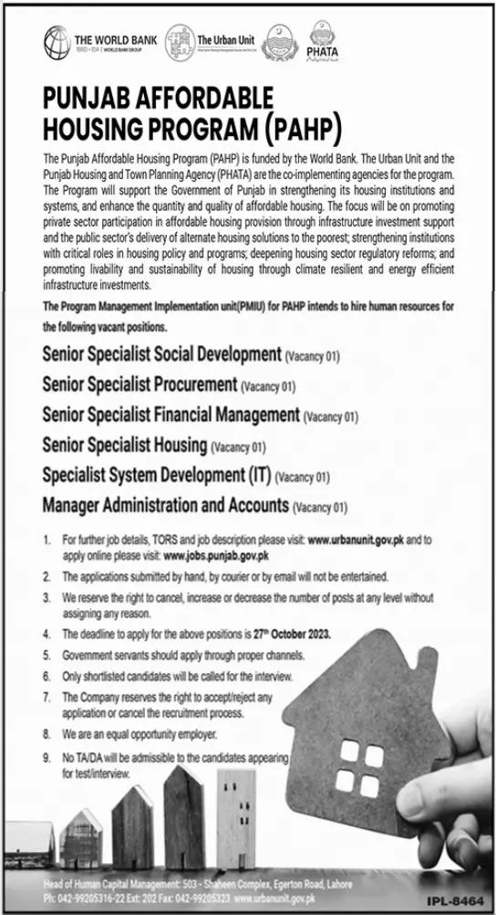 Punjab Affordable Housing Program  Lahore Punjab Jobs 2023 Jobs 2023 — original advertisement