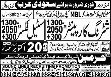 Shuttering Carpenter & Steel Fixer Jobs 2023 In Saudi Arabia – Harmain Trade Test & Technical Training Center Jobs 2023 — original advertisement
