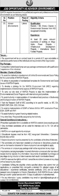 Water and Power Development Authority WAPDA Lahore Jobs 2023 Jobs 2023 — original advertisement