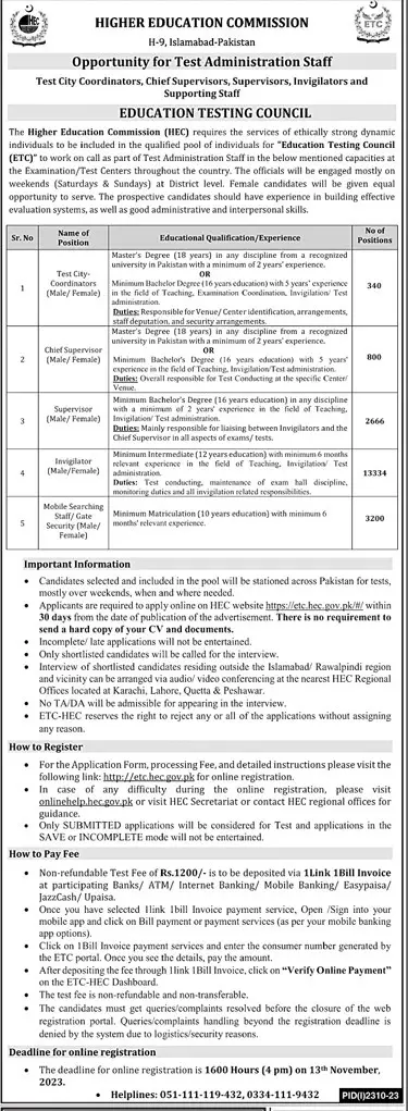 Higher Education Commission Islamabad Jobs 2023 Jobs 2023 — original advertisement