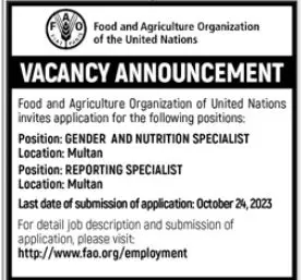 Food And Agriculture Organization FAO Multan Jobs 2023 Jobs 2023 — original advertisement