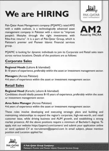 Pak Qatar Group Lahore Punjab Jobs 2023 – Private Sector Organization Jobs 2023 — original advertisement