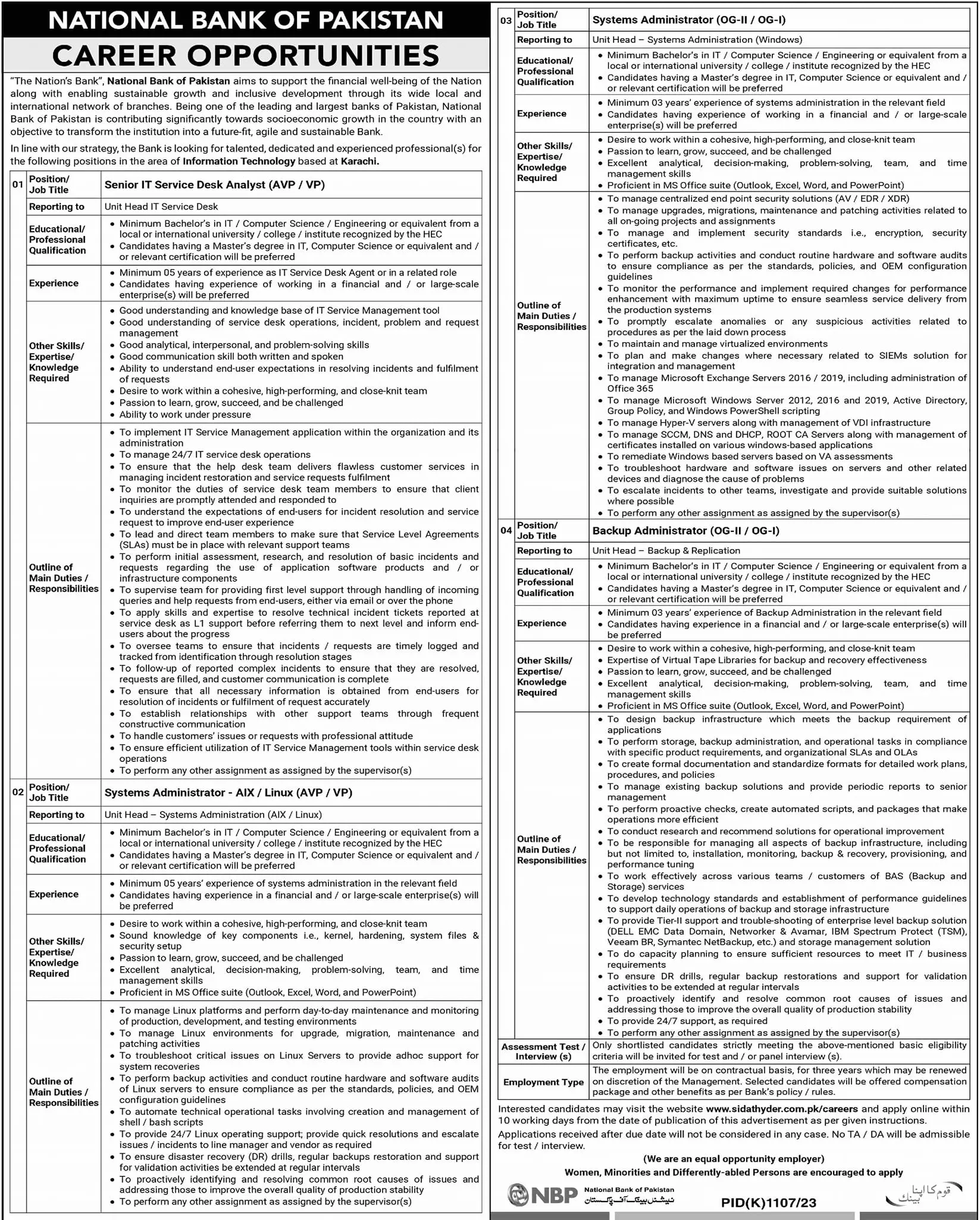 National Bank Of Pakistan NBP Karachi Jobs 2023 Jobs 2023 — original advertisement