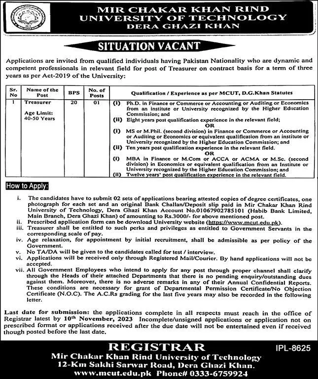 Mir Chakar Khan University Of Technology Dera Ghazi Khan Job – Mir Chakar Khan Rind University of Technology Dera Ghazi Khan Jobs 2023 — original advertisement