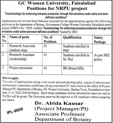 Government women University Faislabad Jobs 2023 – Government College Women University Faisalabad Jobs 2023 — original advertisement