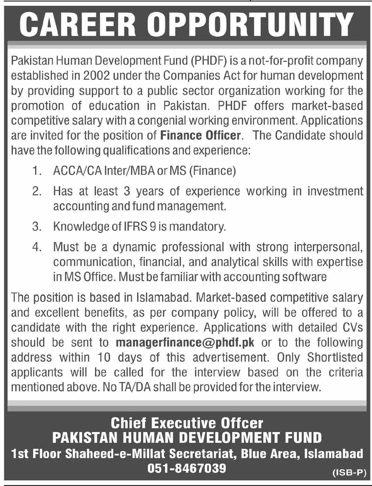 Pakistan Human Development Fund PHDF Islamabad Jobs 2023 Jobs 2023 — original advertisement