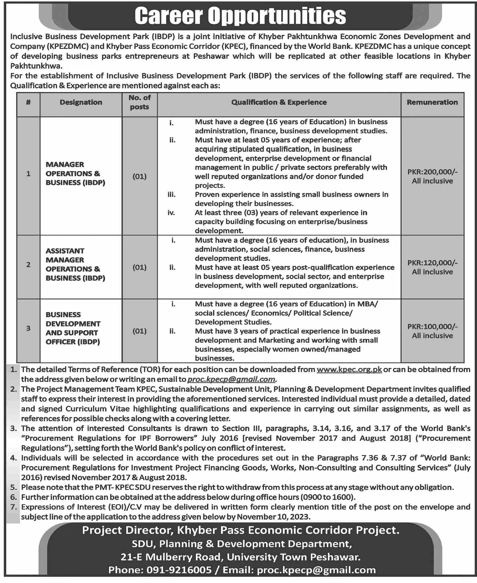 Inclusive Business Development Park IBDP Jobs 2023 – Private Company Jobs 2023 — original advertisement