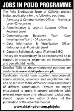 Pakistan Polio Eradication Programme Lahore Jobs 2023 – Polio Eradication Program KPK Jobs 2023 — original advertisement