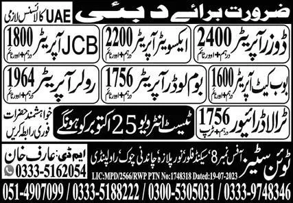 Roller Operator & Excavator Operator Jobs 2023 In Dubai – Twin Cities International Overseas Employment Jobs 2023 — original advertisement