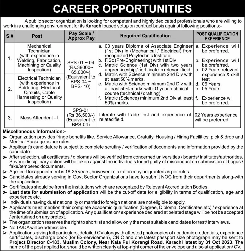 Public Sector Organization Jobs 2023 In Karachi Sindh Jobs 2023 — original advertisement