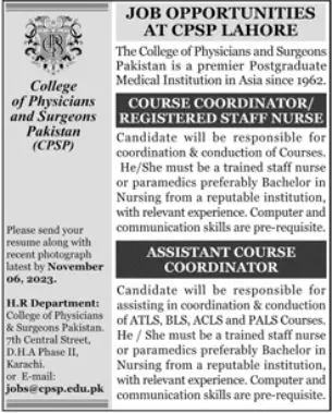 College Of Physicians And Surgeons Lahore Jobs 2023 – College of Physicians and Surgeons Pakistan Jobs 2023 — original advertisement