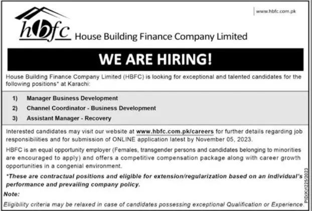 House Building Finance Company Limited HBFCL Jobs 2023 – House Building Finance Company Ltd Jobs 2023 — original advertisement