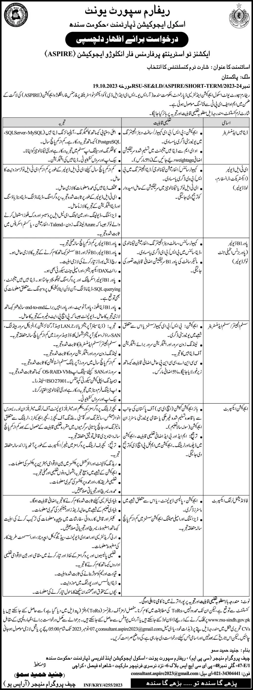 School Education Department SindhKarachi Jobs 2023 – School Education & Literacy Department Sindh Jobs 2023 — original advertisement