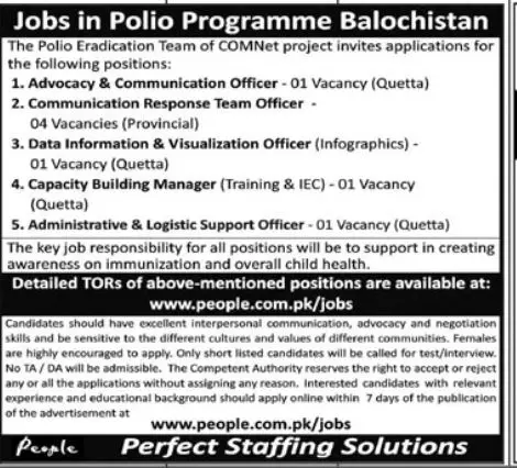 Polio Eradication Proram Balochistan Jobs 2023 – Polio Eradication Program KPK Jobs 2023 — original advertisement