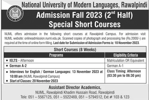 National University of Modern Languages Rawalpindi Admission – National University of Modern Languages Islamabad Admissions 2023 — original advertisement
