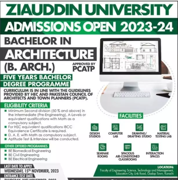 ziauddin University Karachi Sindh Admissions 2024 Admissions 2023 — original advertisement