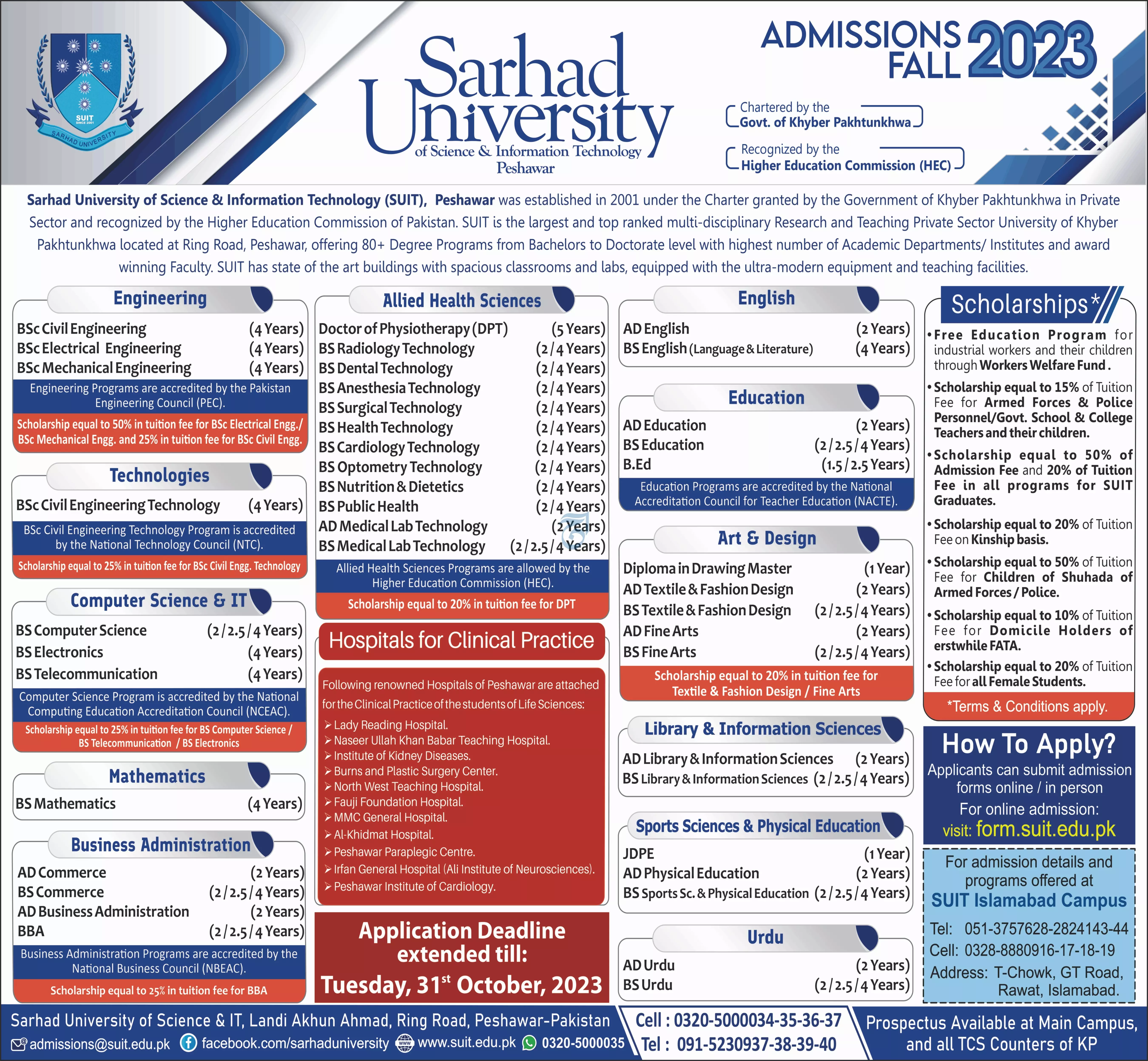 Sarhad University of Science & Information Admissions 2023 – Sarhad University of Science and Information Technology Peshawar Admissions 2023 — original advertisement