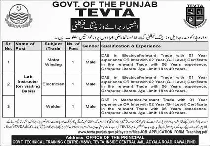 Technical Education & Vocational Training Authority Job 2023 – Technical Education & Vocational Training Authority TEVTA Punjab Jobs 2023 — original advertisement