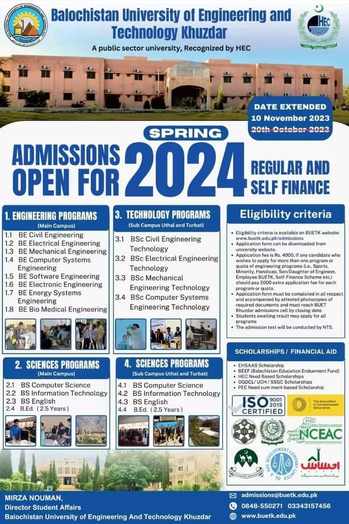 Balochistan University of Engineering &Technology Admissiion – Balochistan University of Engineering and Technology BUETK Khuzdar Jobs 2023 — original advertisement